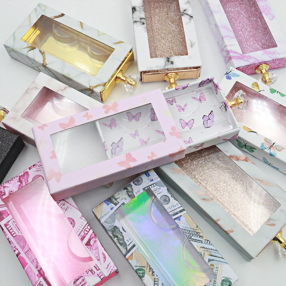 Eyelash Packaging Box 3d Mink Lashes Bulk Empty Box 25mm Mink Eyelashes Cases False Eyelashes Drawer Box Diamond Handle Drawer