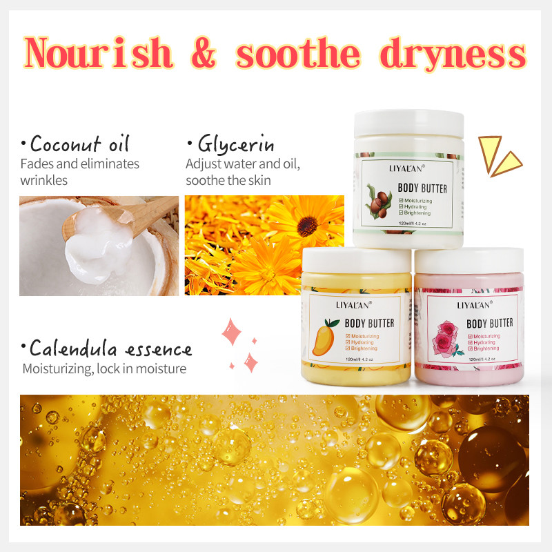 Drop Shipping Customize Private Label Organic Moisturizing Vanilla Coconut Rose Whipped Raw Shea Body Butter
