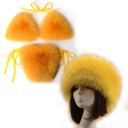 Women Real Fox Fur Slippers Sexy Bikini Bra Set Fluffy Raccoon Slides Beach Fur Swimsuit Underwear Fashion Bikini Set Detachable
