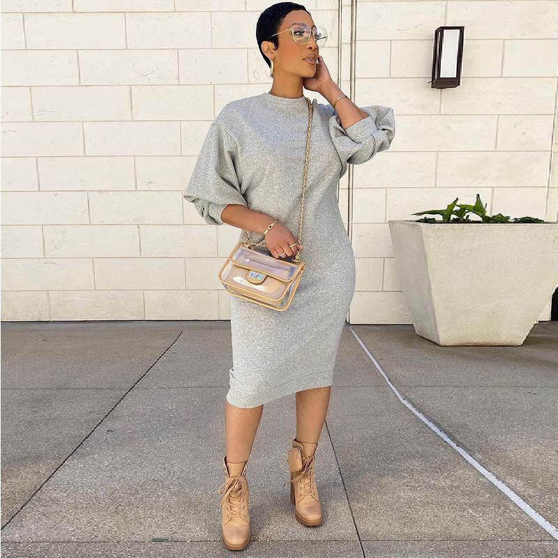 fall New sweater dress women clothing style five-point lantern sleeve loose long plus size sweater dress