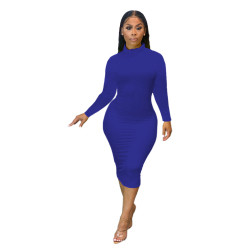 Sh7211 Simple Fashion Ladies Elegant Casual Dresses High Collar Solid Color Dresses Women Clothing