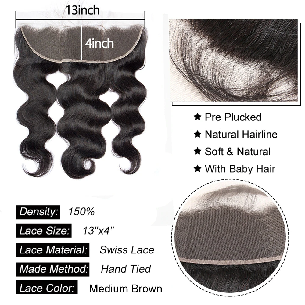 Drivworld 5x5 Lace Closure Brazilian Body Wave Human Hair Tansparent HD Lace 13x6 Lace Frontal Closure cheveux humain