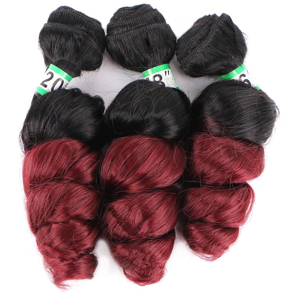 Two Tone Ombre Black To Purple Red Burgundy Loose Wave Synthetic Hair Extensions High Temperature Hair Bundles for Black Women