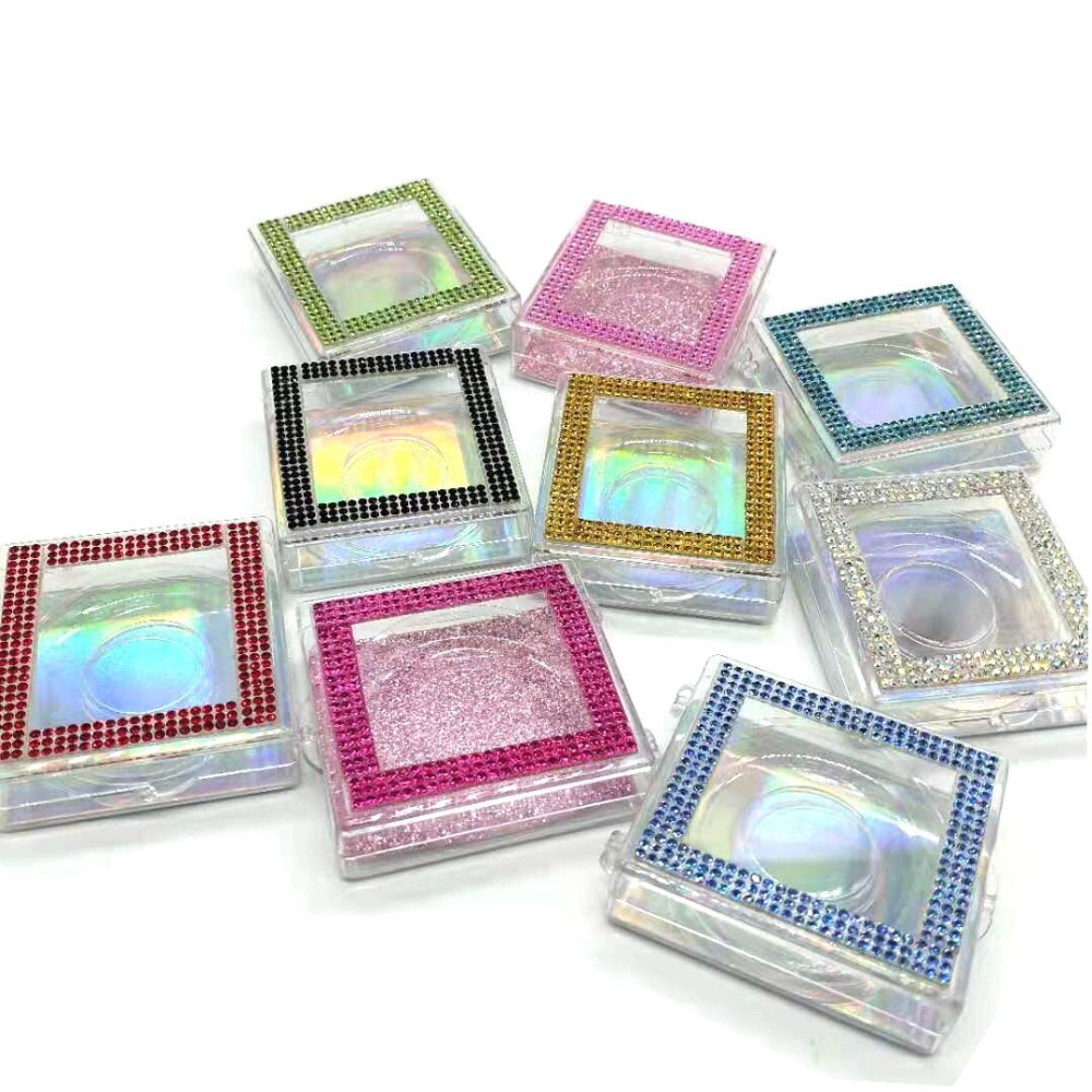 Lashes Packaging Square Case in Bulk Blingbling Glitter Rhinestone Color Wholesale -8-25mm False Eyelashes Empty Boxes with Tray