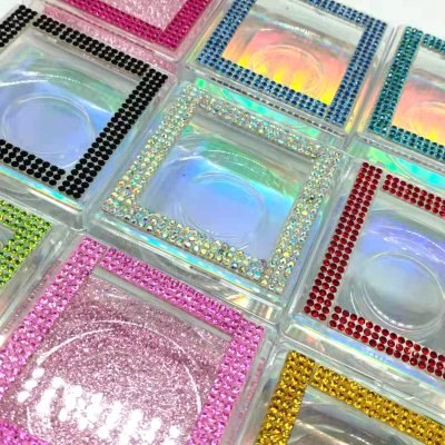 Lashes Packaging Square Case in Bulk Blingbling Glitter Rhinestone Color Wholesale -8-25mm False Eyelashes Empty Boxes with Tray