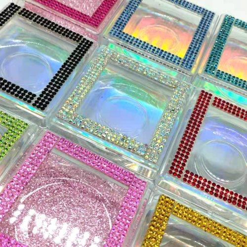 Lashes Packaging Square Case in Bulk Blingbling Glitter Rhinestone Color Wholesale -8-25mm False Eyelashes Empty Boxes with Tray
