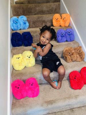Kids Teddy bear slippers Hotsales Cute Cartoon Furry Teddy Bear Slippers For Kids Warm Soft Children House Shoes