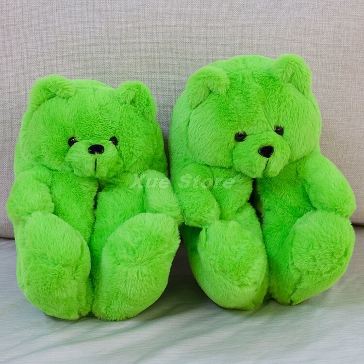 Kids Teddy Bear Slippers Cute Cartoon Sandals For Children Women Plush Flip Flops Furry Teddy Bear Slides Ladies Home Flat Shoes
