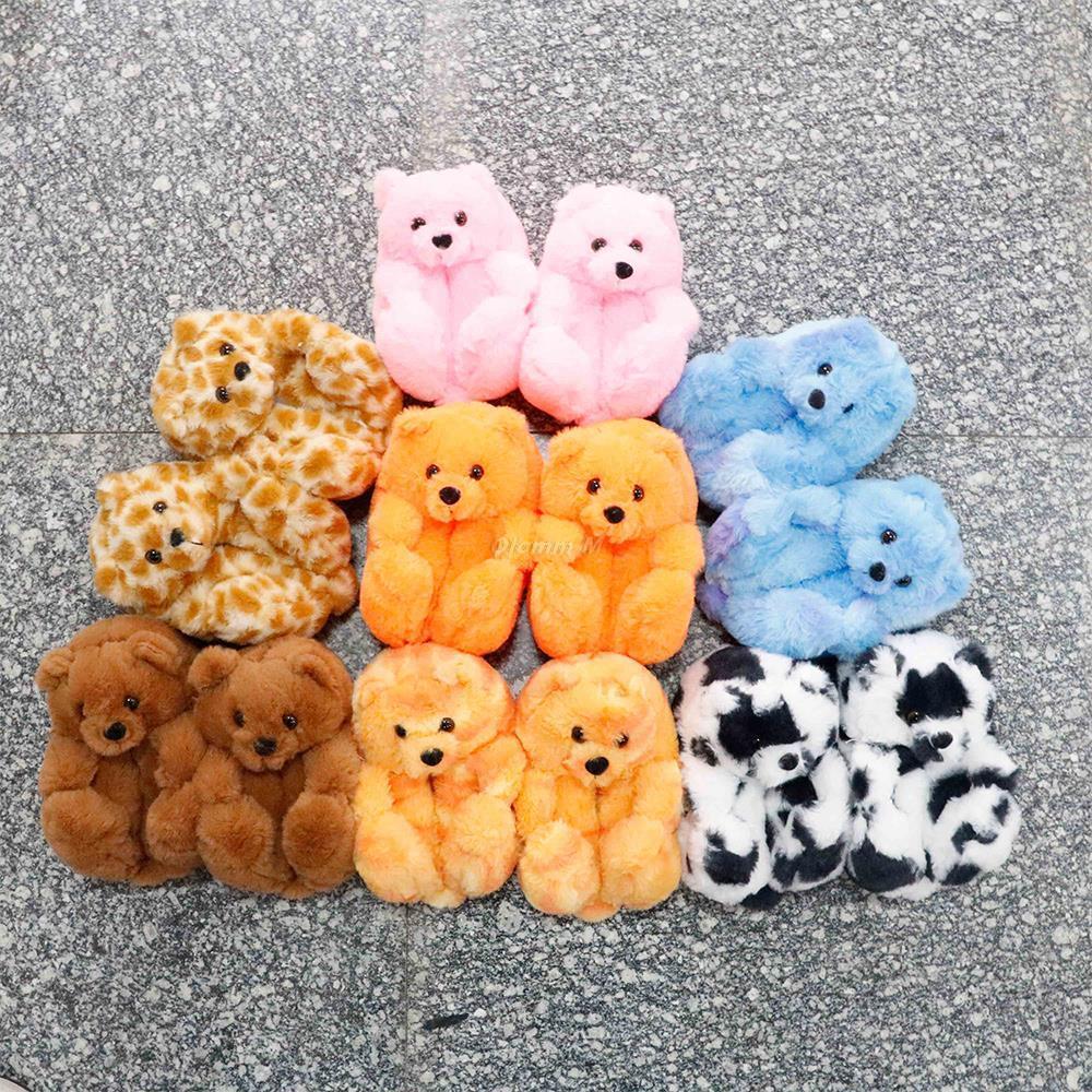 Kids Teddy bear slippers Hotsales Cute Cartoon Furry Teddy Bear Slippers For Kids Warm Soft Children House Shoes