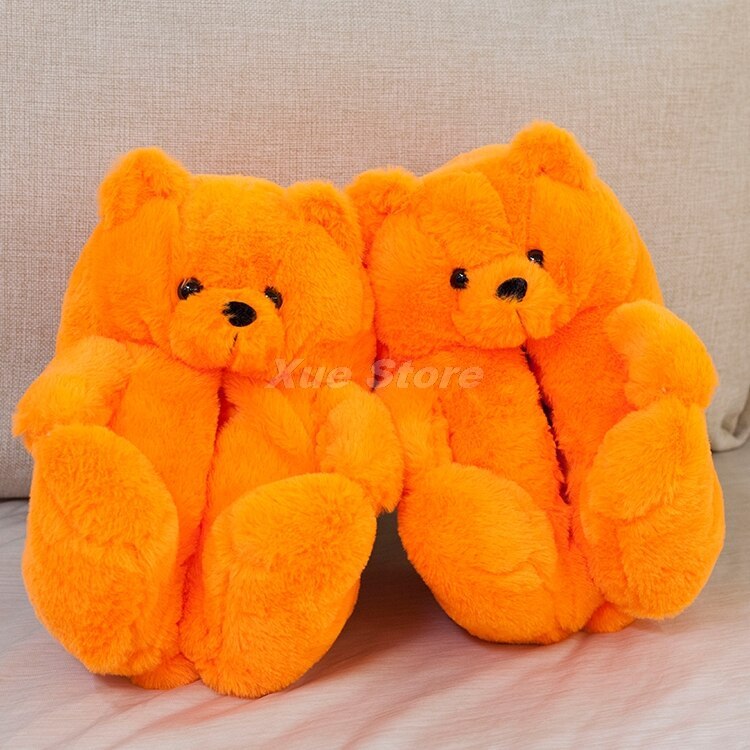 Kids Teddy Bear Slippers Cute Cartoon Sandals For Children Women Plush Flip Flops Furry Teddy Bear Slides Ladies Home Flat Shoes