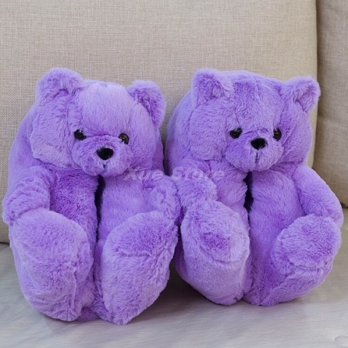 Kids Teddy Bear Slippers Cute Cartoon Sandals For Children Women Plush Flip Flops Furry Teddy Bear Slides Ladies Home Flat Shoes