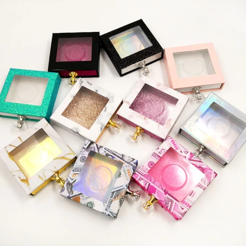 wholesales Crystal handle NEW 10mm-25mm False Eyelashes Packaging Box Lash Boxes Fake 3d Mink Lashes Glitter Case empty