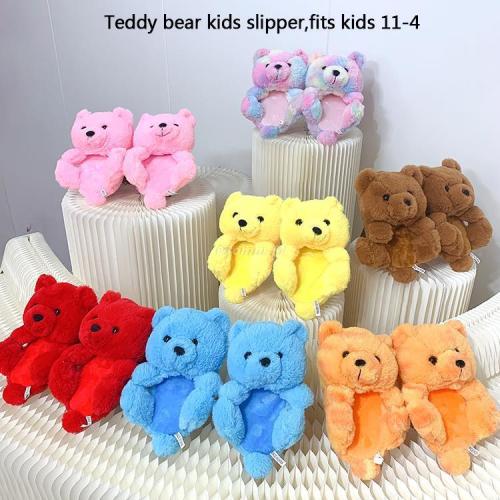 Kids Teddy bear slippers Hotsales Cute Cartoon Furry Teddy Bear Slippers For Kids Warm Soft Children House Shoes