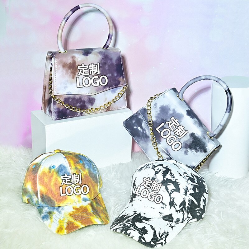 2021 Hot Selling Large Shining Tie Die Hats and Purses Handbags Sets New York Baseball Ny Bucket Hat and Purse Set for Women