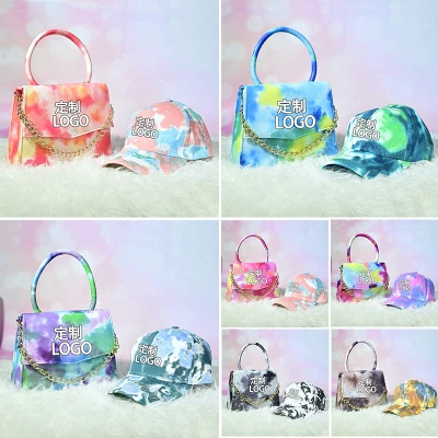 2021 Hot Selling Large Shining Tie Die Hats and Purses Handbags Sets New York Baseball Ny Bucket Hat and Purse Set for Women