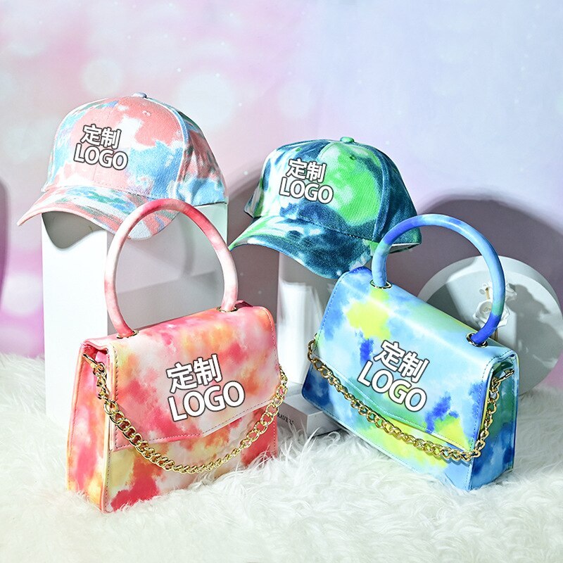 2021 Hot Selling Large Shining Tie Die Hats and Purses Handbags Sets New York Baseball Ny Bucket Hat and Purse Set for Women