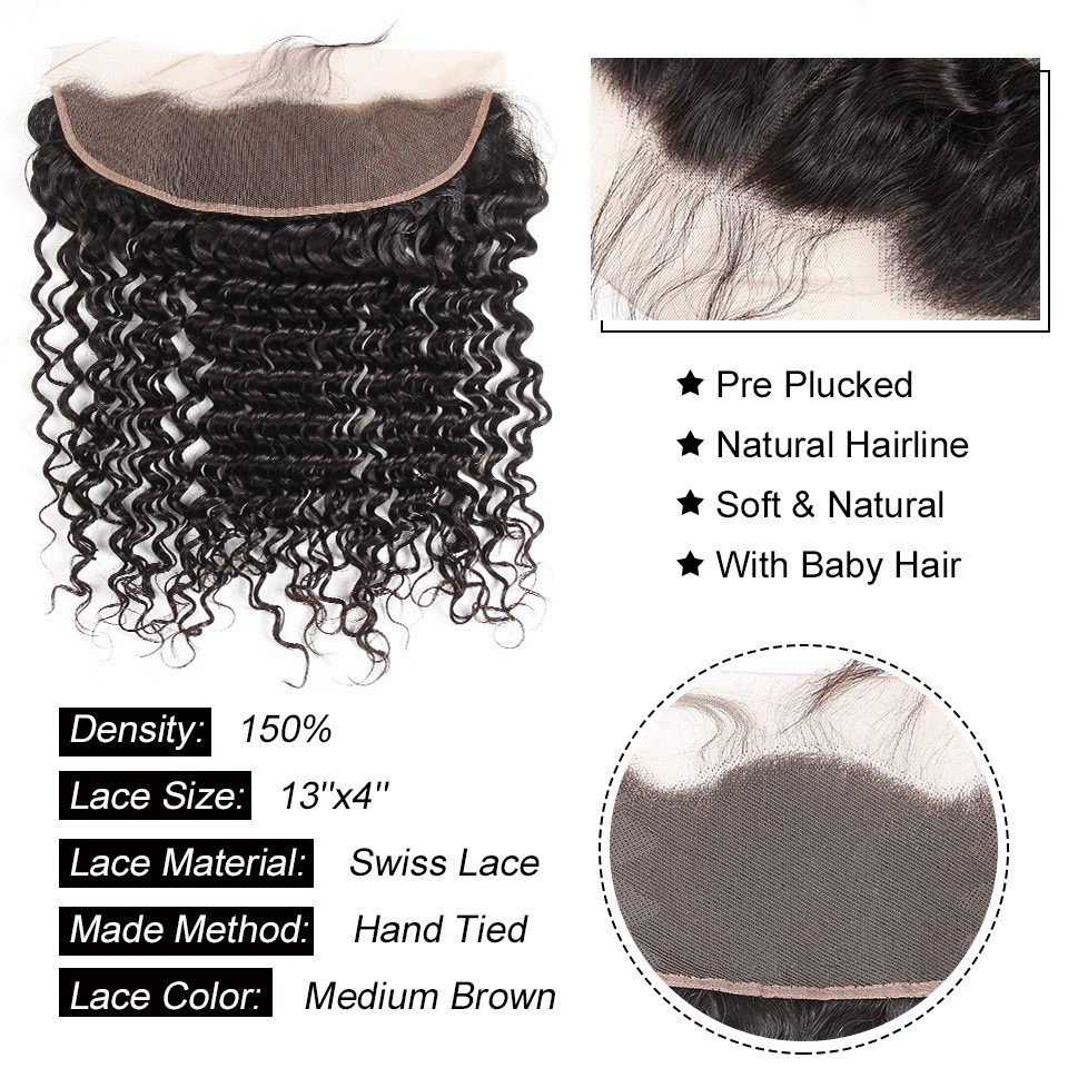Drivworld 13*4 deep wave lace frontal Closure brazilian human hair