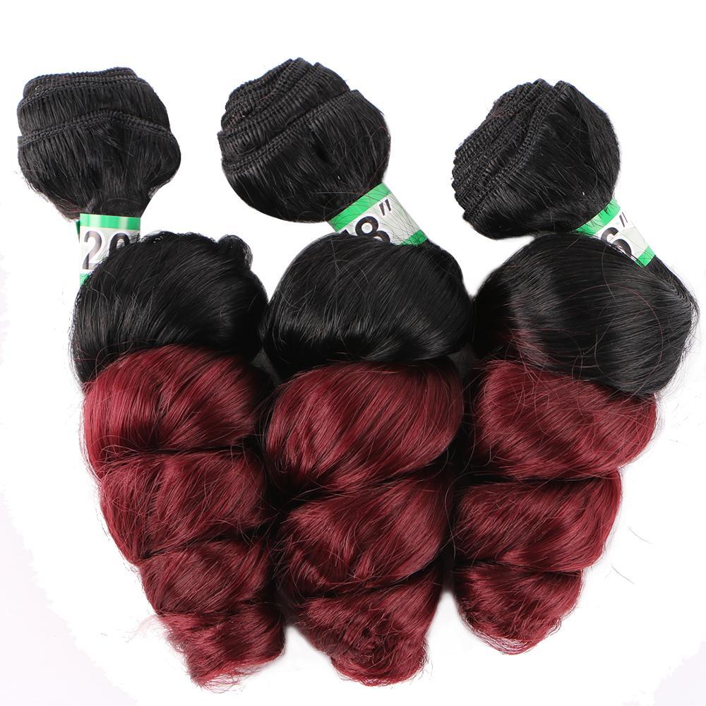 Drivworld black to golden burgundy Ombre Hair weave 16 18 20 Inches 3pcs/lot Synthetic Hair extension loose wave bundles for women