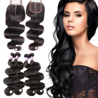 Drivworld Peruvian human hair body wave with lace closure 4*4 closure