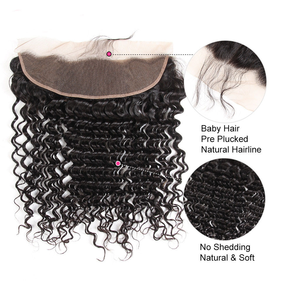 Drivworld 13*4 deep wave lace frontal Closure brazilian human hair