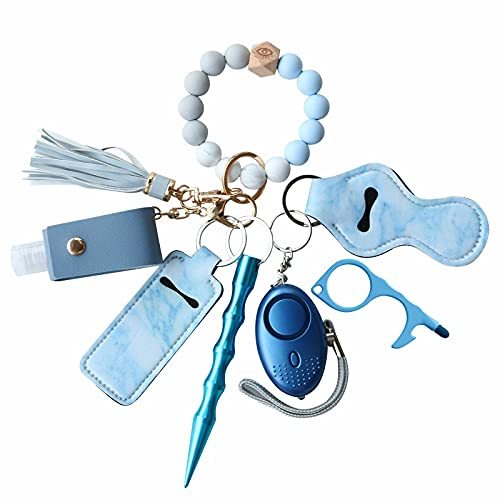Tanngronie Safety Keychain Set for Women Personal Alarm Wristlet Window Breaker Lip Balm Holder Keychain