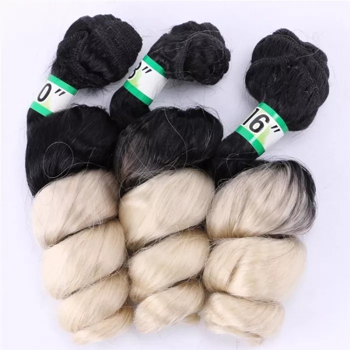 Drivworld black to golden burgundy Ombre Hair weave 16 18 20 Inches 3pcs/lot Synthetic Hair extension loose wave bundles for women
