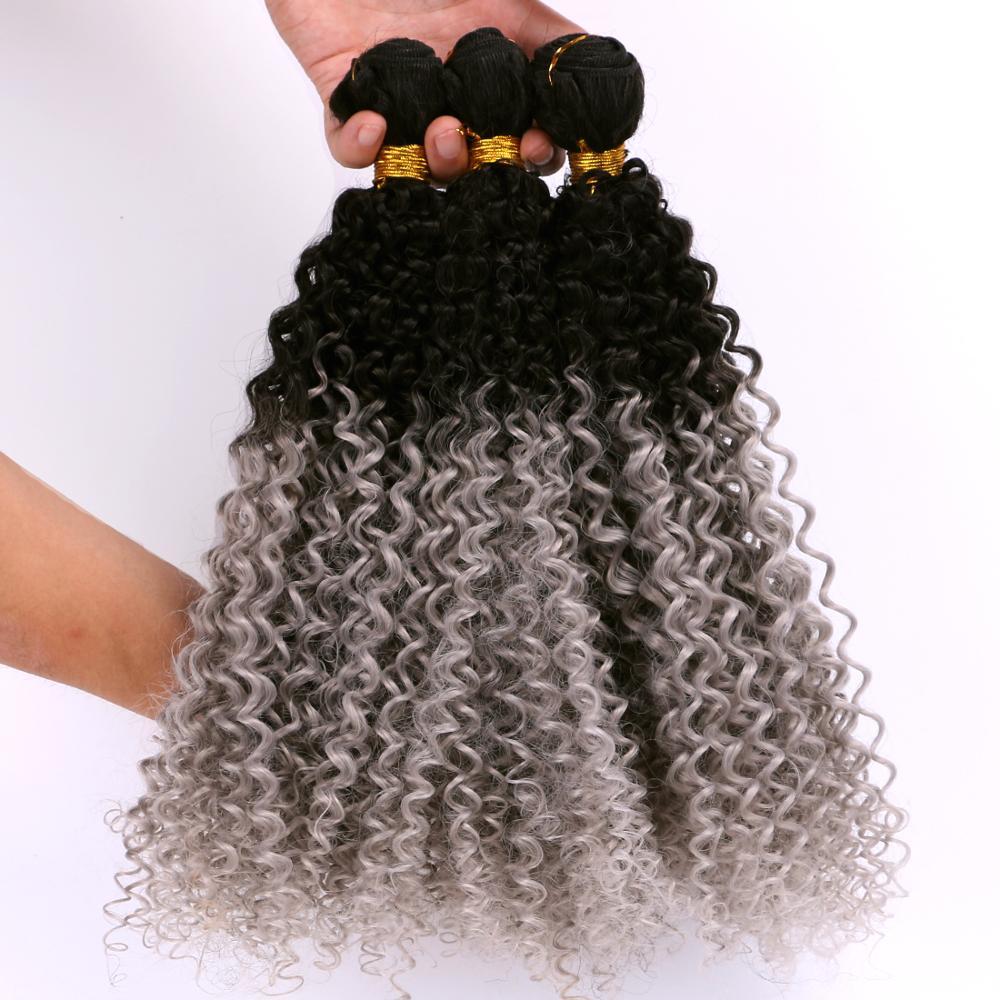 Afro Kinky Curly Hair Bundles Ombre Black to Green Cosplay Synthetic Hair Weave Extensions for Women