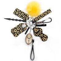 Safety Keychain Set 10-in-1 for Women-Alarm,Window Breaker Tool,Lipstick Holder,Hand Sanitizer Holder,Whistle and Pom Pom.