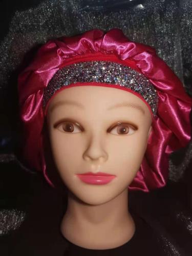 Wholesale Hair Dryer Wraps Scarf Soft Customized Women Bling Rhinestone Bonnet Logo Printing Braid bonnets for women satin