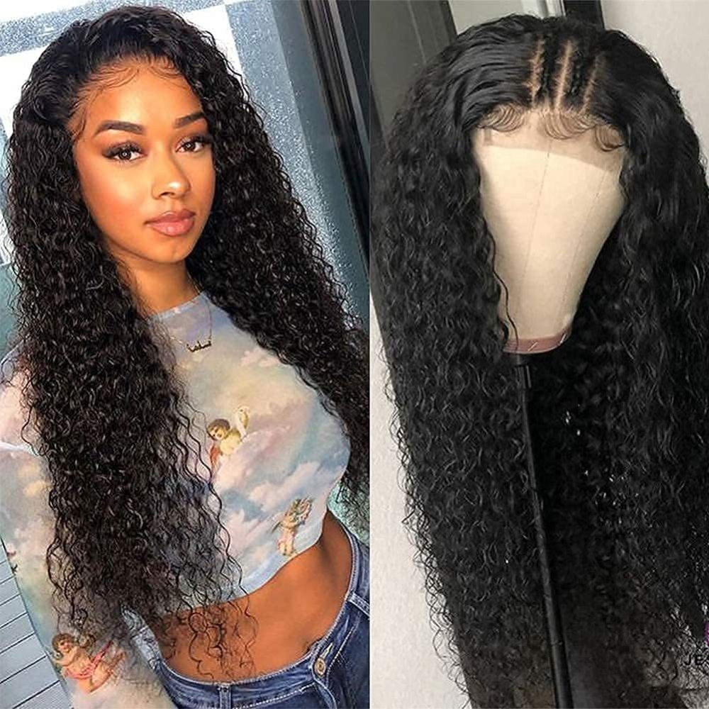 Drivworld human hair 4x4 curly lace wig human hair