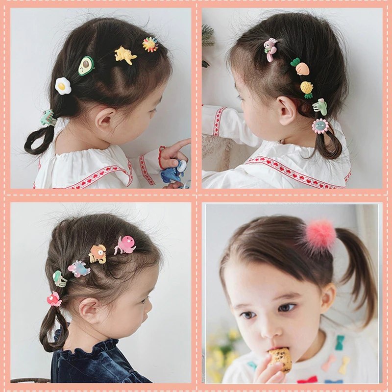 Drivworld 20pcs Girls Cute Cartoon Animals Fruit 3 cm Elastic Hair Bands Ponytail Holder Scrunchies Kid Hair Accessories