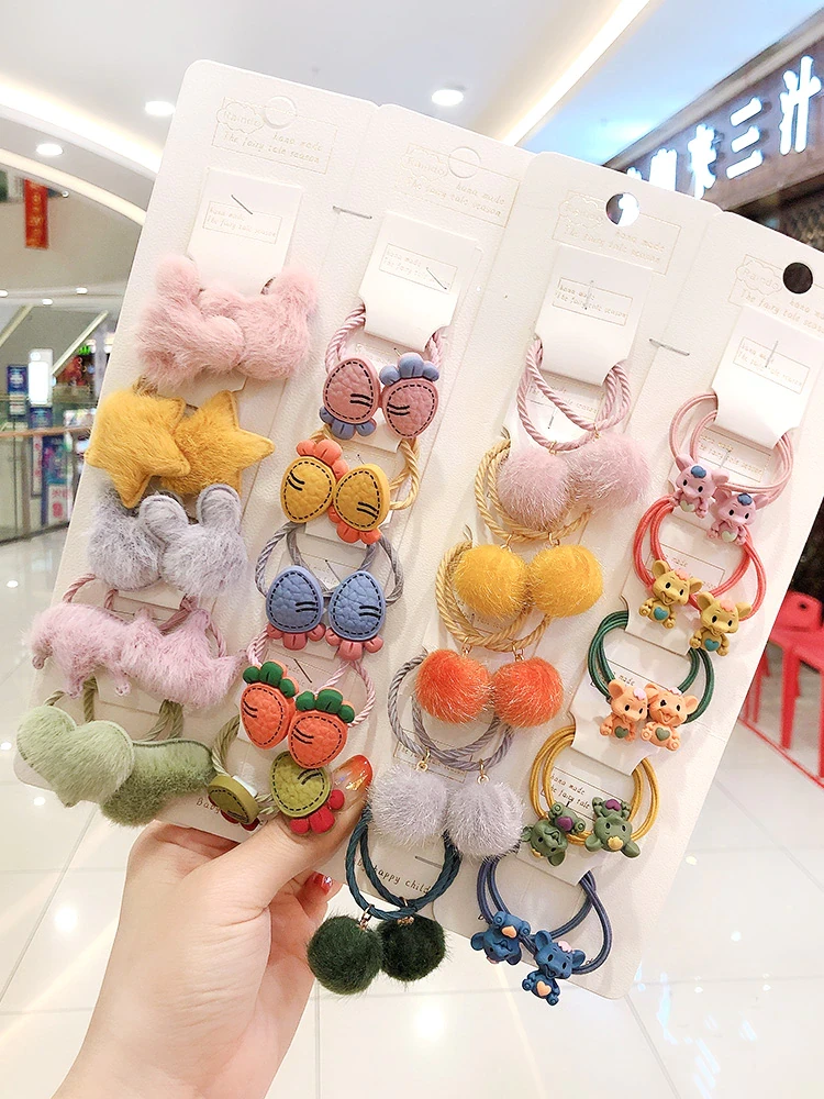 Drivworld 20pcs Girls Cute Cartoon Animals Fruit 3 cm Elastic Hair Bands Ponytail Holder Scrunchies Kid Hair Accessories
