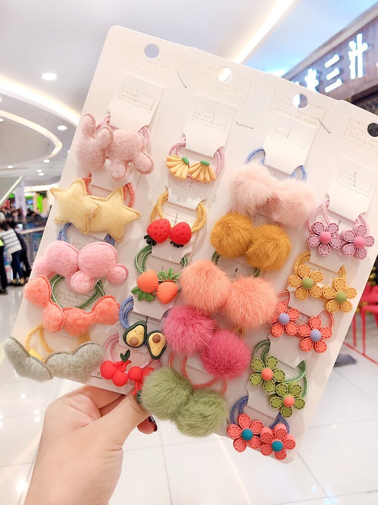 Drivworld 20pcs Girls Cute Cartoon Animals Fruit 3 cm Elastic Hair Bands Ponytail Holder Scrunchies Kid Hair Accessories