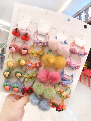Drivworld 20pcs Girls Cute Cartoon Animals Fruit 3 cm Elastic Hair Bands Ponytail Holder Scrunchies Kid Hair Accessories