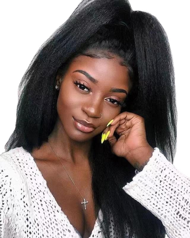 European and American Yaki chemical fiber wig T-shaped lace black long straight hair fluffy natural headgear