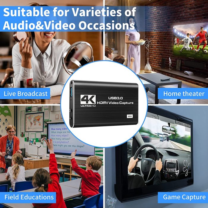 Capture Card, 4K Video Capture Card USB 3.0 1080P 60fps HDMI Audio Video Capture Device Portable Video Converter