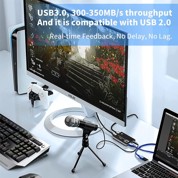 Capture Card, 4K Video Capture Card USB 3.0 1080P 60fps HDMI Audio Video Capture Device Portable Video Converter