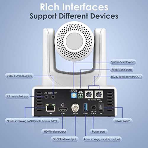 ADKIDO PTZ Camera,20X Optical Zoom AI Tracking Camera Support Zooming Video and POE with Network IP Live Streaming, Simultaneous 3G-SDI and USB Video Output, for Conferences, Church, Teaching