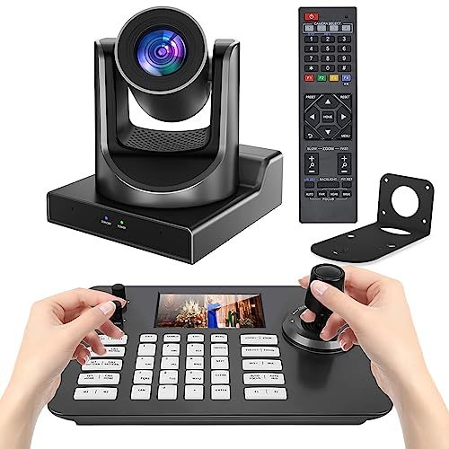 ADKIDO PTZ Controller,NDI PTZ Camera,Camera Controller POE Network 4D Joystick Decoding Keyboard with 5 Inch LCD Screen Compatible with 30X PTZ Camera