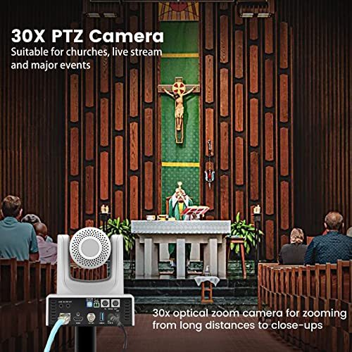 PTZ Camera,30X Optical Camera with IP Live Streaming with Simultaneous 3G-SDI and USB Video Output and Auto-Tracking/Zoom Video/POE/1080P Full HD,HDMI PTZ Camera for Conferences, Church, Teaching