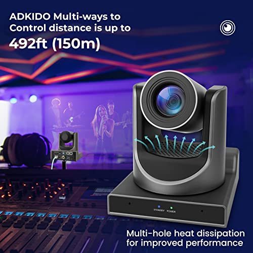 ADKIDO PTZ Camera, 20X SDI Camera with Optical Zooming Video and POE with Network IP Live Streaming, Simultaneous 3G-SDI and USB Video Output, PTZ Camera for Church, Conferences, Teaching