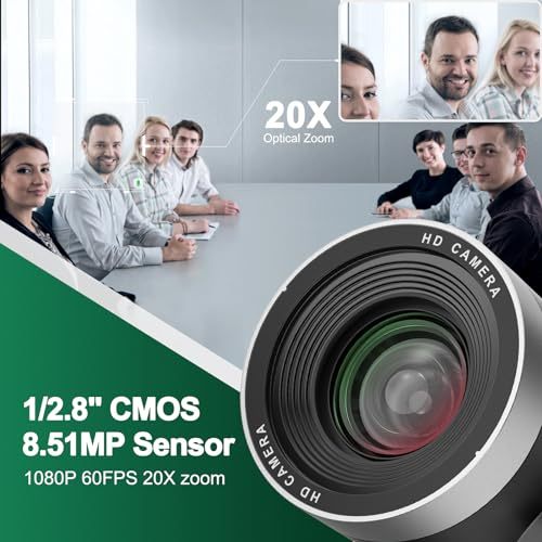 PTZ Camera,20X Optical Zoom Camera with HDMI,SDI Camera Support PTZ Control and IP Live Streaming Output for Conferencing, Church