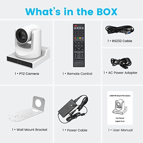 PTZ Camera,30X Optical Camera with IP Live Streaming with Simultaneous 3G-SDI and USB Video Output and Auto-Tracking/Zoom Video/POE/1080P Full HD,HDMI PTZ Camera for Conferences, Church, Teaching