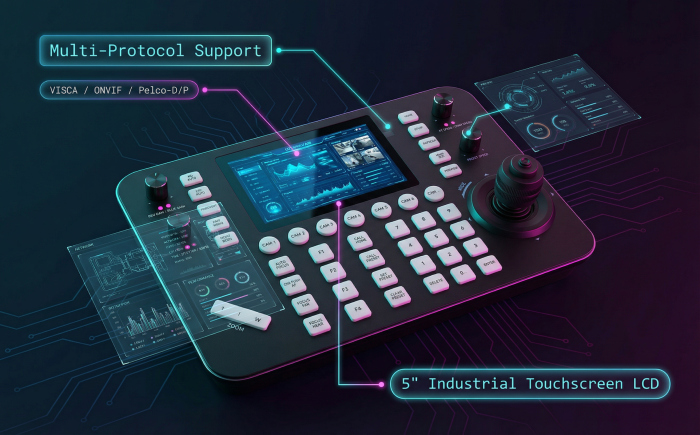 PTZ Controller, Touch Panel IP PTZ Camera Joystick Controller, support VISCA, ONVIF, PELCO protocols