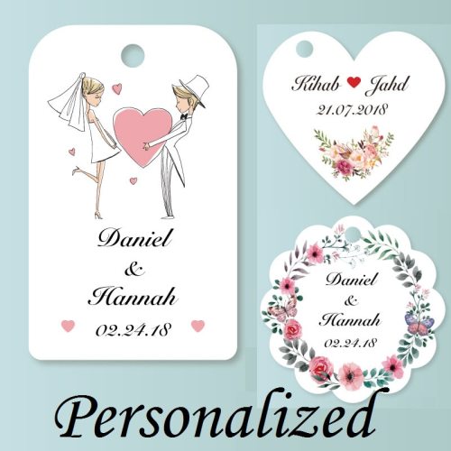 100 PCs, Customized Personalized Wedding Birthday Baby Shower Party Favors Boxes Hang Tags, Your Text, Logo, Picture, Handmade