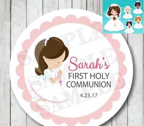 100 Pieces, 3-7CM, Custom Personalized, Girl First Communion Stickers, Personalized First Holy Communion Favor Labels, C