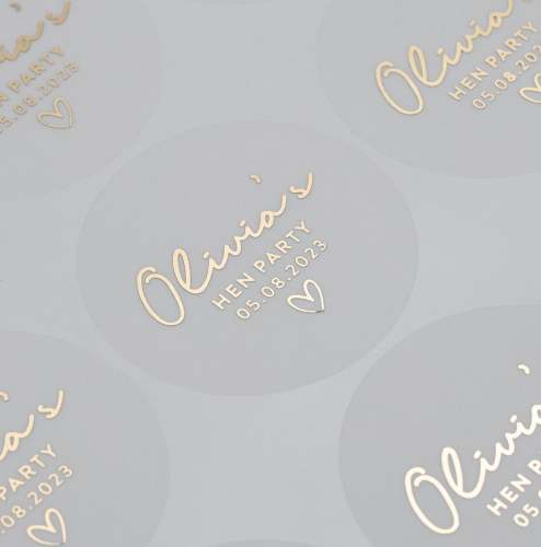 Real Foil Shiny Gold Custom Personalized Hen Party Stickers, Favors Boxes, Cupcake Labels, 100 Pcs,