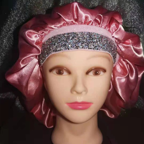 Wholesale Hair Dryer Wraps Scarf Soft Customized Women Bling Rhinestone Bonnet Logo Printing Braid bonnets for women satin