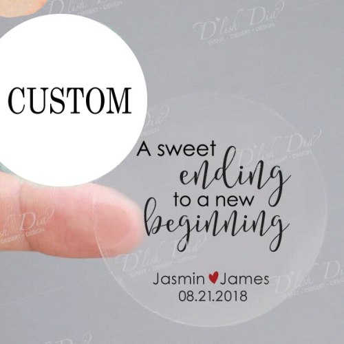 100 Pieces, 3-7CM, Custom Personalized, Wedding Stickers, Candy Favors Gift Boxes Labels, A Sweet Ending to a New Beginning