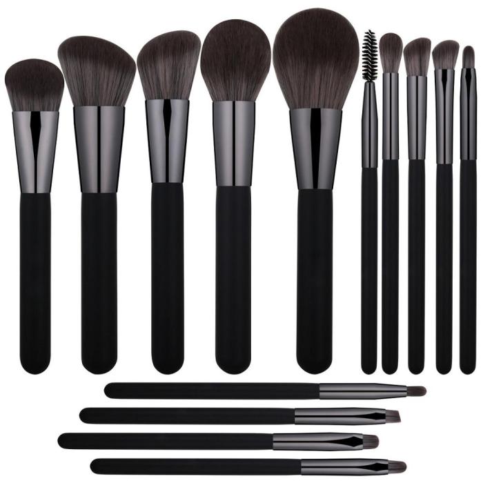 Premium Luxury BLACK Makeup 14pcs Brushes Foundation Face Powder Concealer Blending Eyeliner Eyeshadow Beauty Coesmetics Set